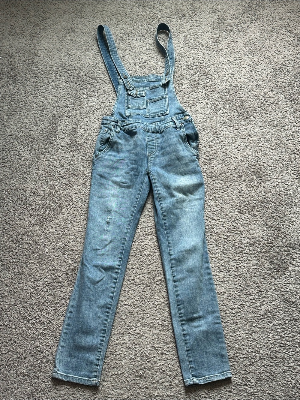 Free People Blue Denim Overalls One-Piece Adjustable Straps Pockets Size 24